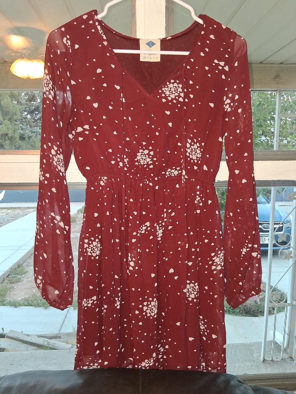 Women’s Midi Dress in Burgundy with White Floral Print